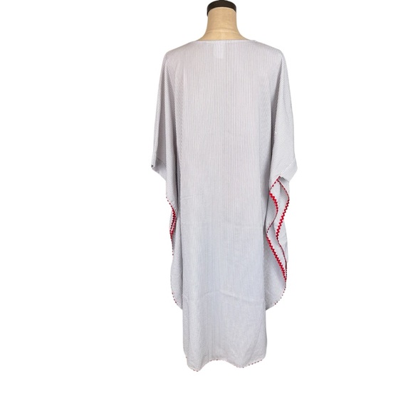 Lime Ricki grey & white pin striped women’s Caftan Red Trim & Tassles - Picture 4 of 9